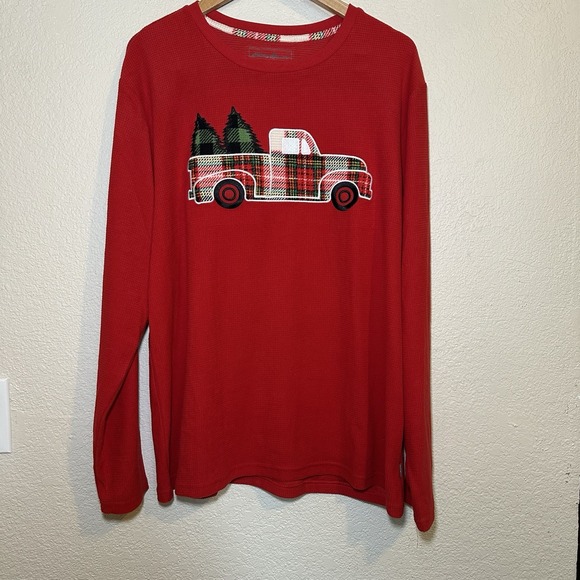 Eddie Bauer Mens XL Embroidered Sleepwear Red Stretch Soft Long Sleeve Holiday - Picture 1 of 4